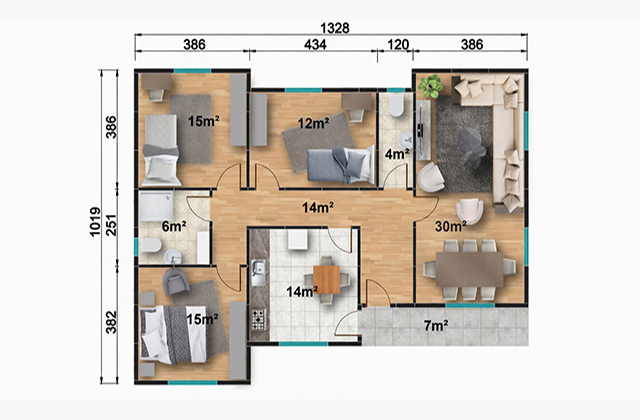 120 metrekare tek katlı prefabrik ev projesi