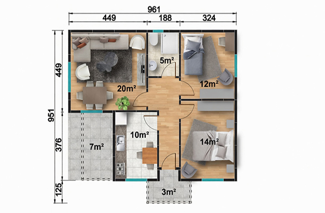 79 metrekare tek katlı prefabrik ev projesi
