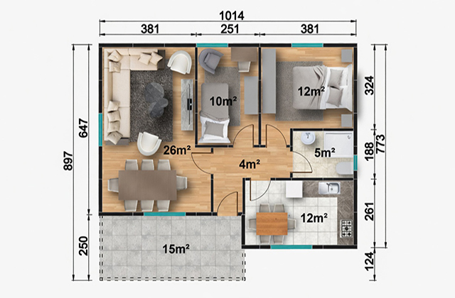 84 metrekare tek katlı prefabrik ev projesi